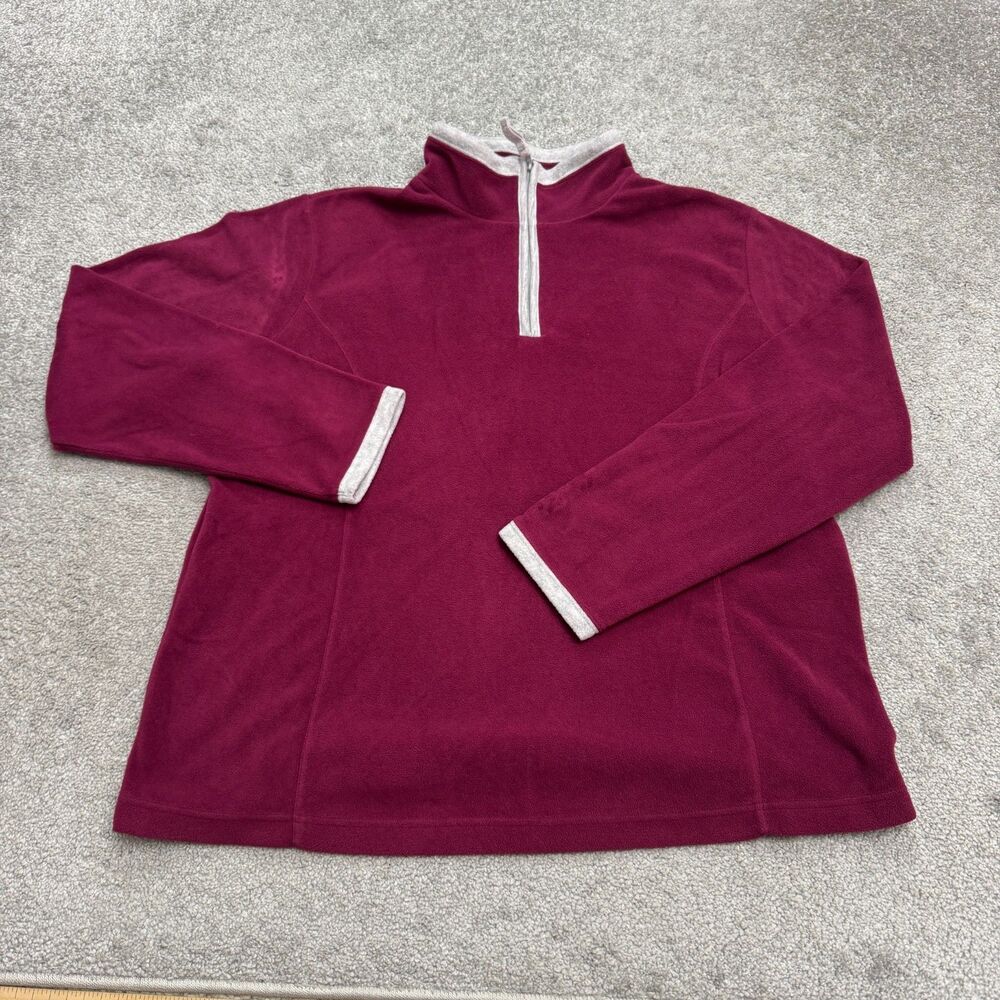 SJB Active Fleece 1/4 Zip Pullover Sweatshirt Jacket Womens XL Burgundy White